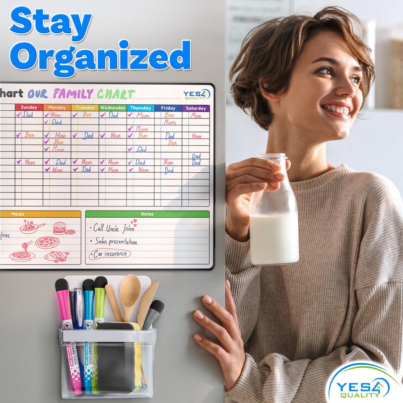 YES4QUALITY Magnetic Pen Holder for Refrigerator with Strong Magnetic Back, Dry Erase Marker Holder Ideal for Whiteboard & Fridge, Clear & White Pencil Cup - Image 2